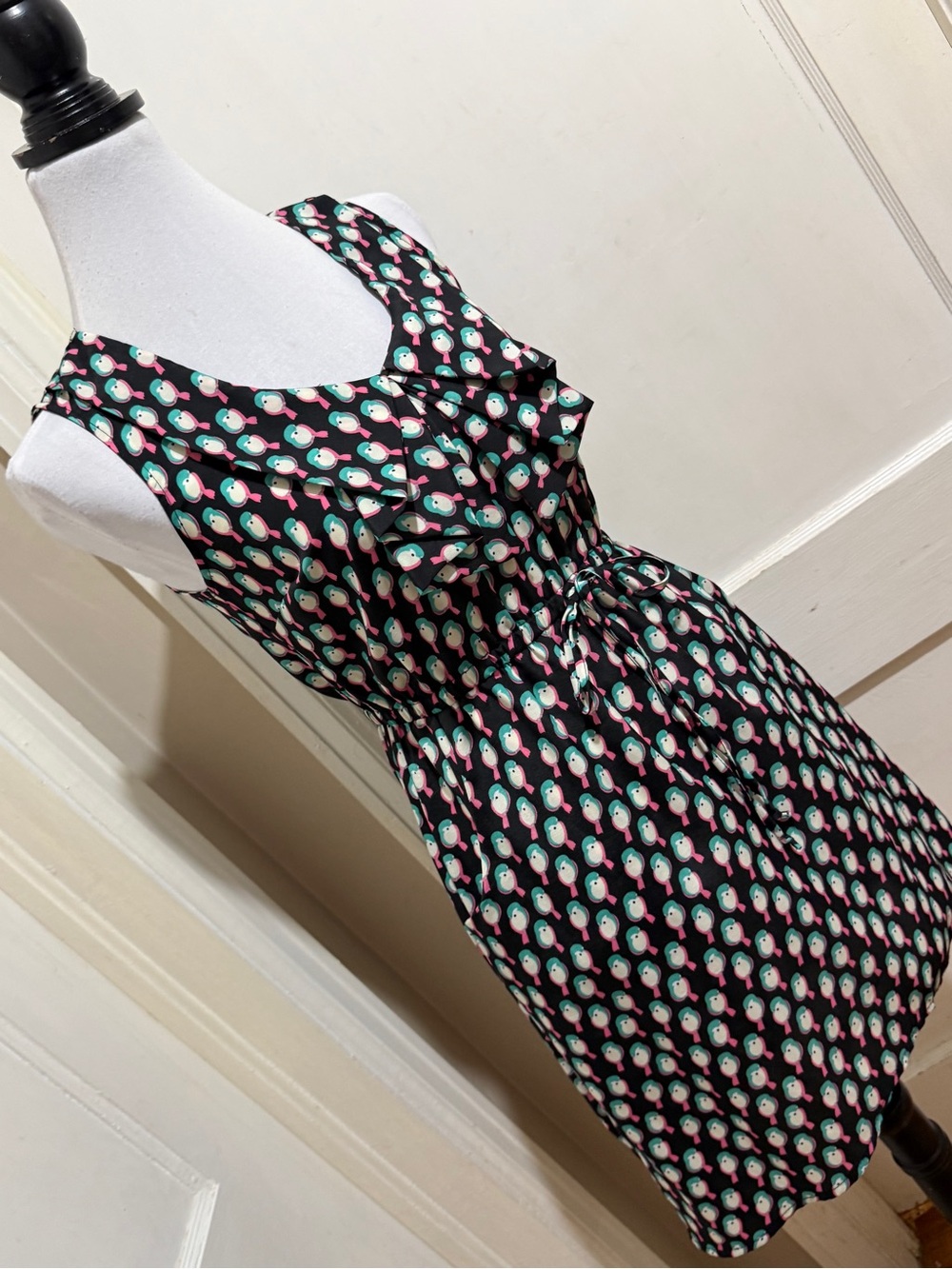 BeBop Black Mini Dress with bird polka dots!